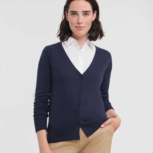 Russell Collection LADIES v-neck knitted cardigan. J715F LADIES v-neck knitted cardigan. Thumbnail