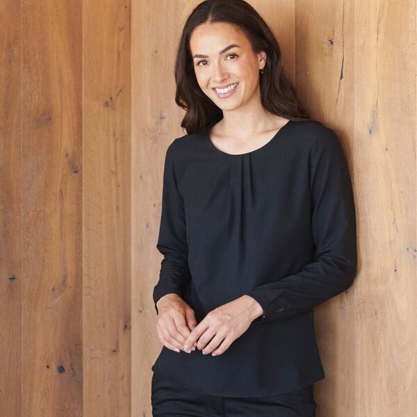 Women's PLEAT front long sleeve blouse. Thumbnail