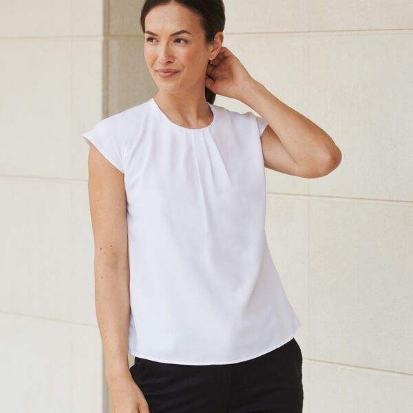 Henbury WOMENS pleat front short sleeve blouse. HB597 WOMENS pleat front short sleeve blouse. Thumbnail