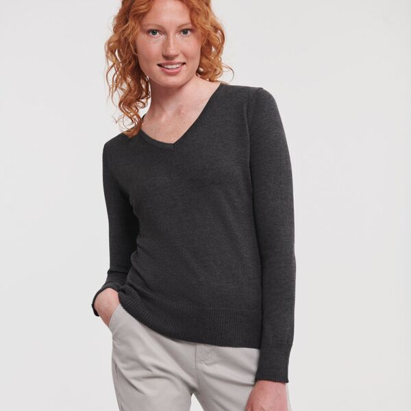 Russell Collection WOMENS  v-neck knitted sweater. J710F WOMENS  v-neck knitted sweater. Thumbnail